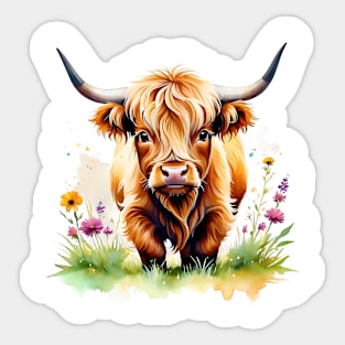Cute Miniature Highland Cow Colorful Design Sticker